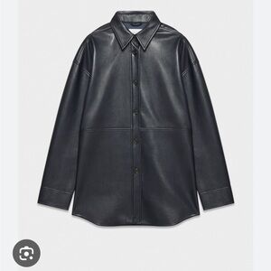 Aritzia Pelli Black Leather Shirt Jacket